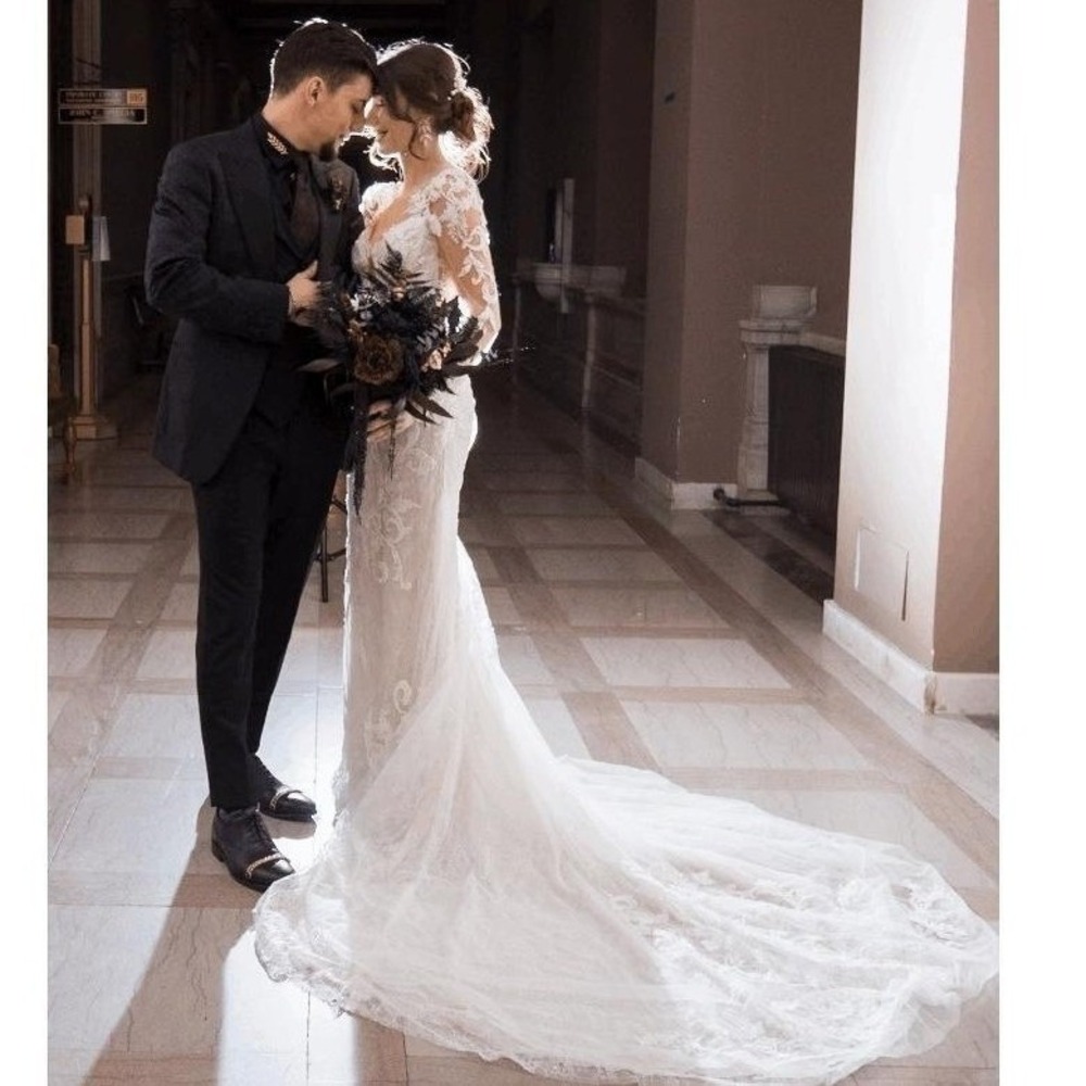 Galina Signature Sheer Corset Bodice Sheath Wedding Dress SWG942